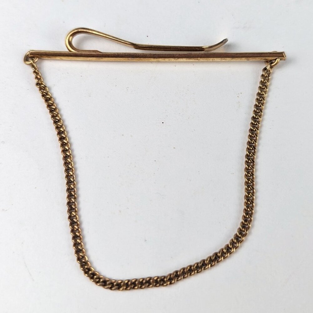 Vintage Krementz Gold-Tone Tie Bar w/ Chain